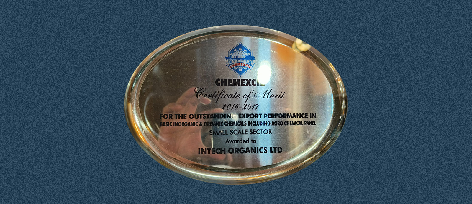 Intech Organics earns Certificate of Merit from CHEMEXCIL Export Awards for 2016-17